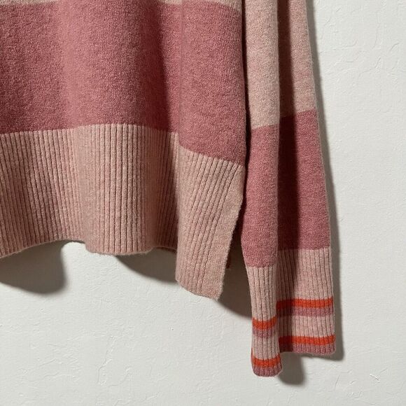 J. Crew Pink Striped Turtleneck Sweater Size L Supersoft Yarn Alpaca Wool Blend - Picture 4 of 6